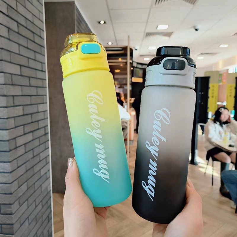 Gradient Water Bottle Sport Water Bottle With Time Marker Scale ins style Portable Reusable Plastic Cup Bounce Cap Travel
