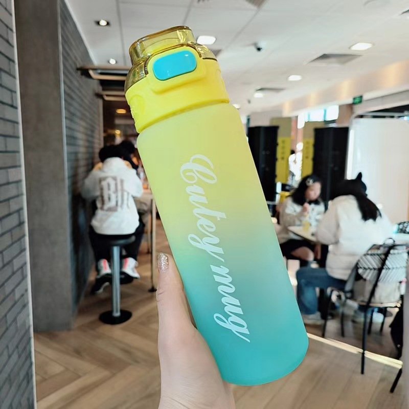 Gradient Water Bottle Sport Water Bottle With Time Marker Scale ins style Portable Reusable Plastic Cup Bounce Cap Travel