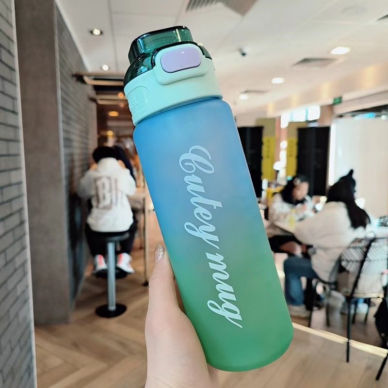 Gradient Water Bottle Sport Water Bottle With Time Marker Scale ins style Portable Reusable Plastic Cup Bounce Cap Travel