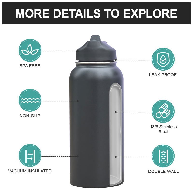 Custom Logo 32 oz stainless steel Insulated vacuum flask powder coated portable fancy water bottles