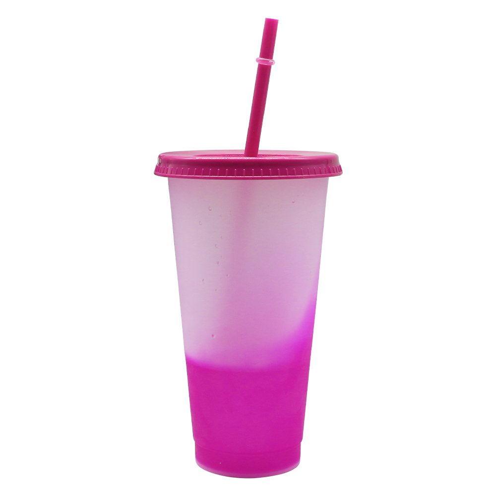 Wholesale Custom Plastic Water Bottle Transparent Eco-Friendly Plastic Cup Black Cold Cup Colour Changing Cups With Straw Lid