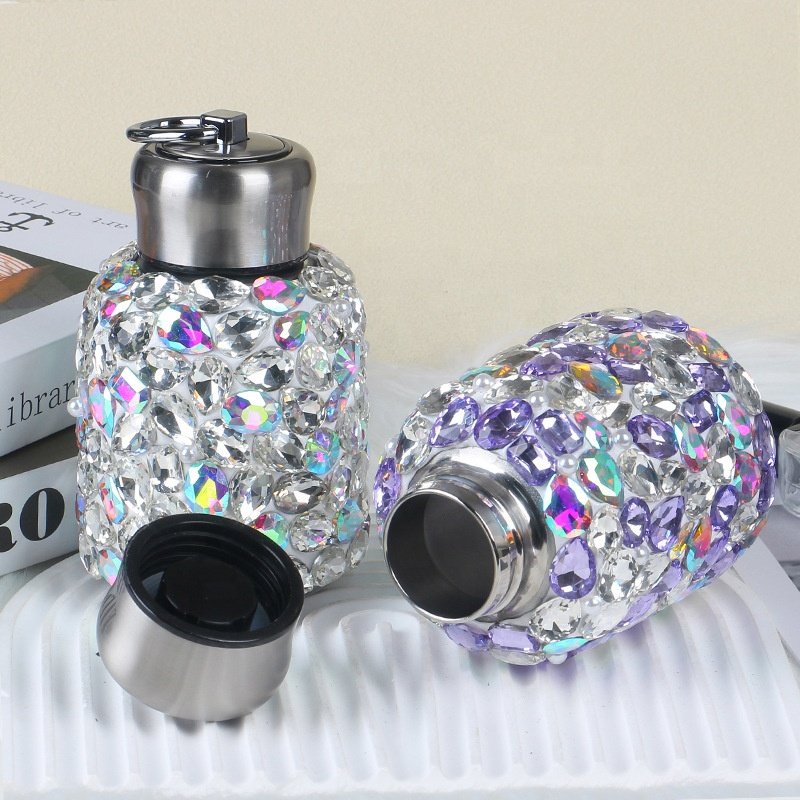 Crystal Rhinestone Diamond Mug Portable Pocket Car Coffee Insulated Flask Thermos Tumbler Bling Big belly thermos cup