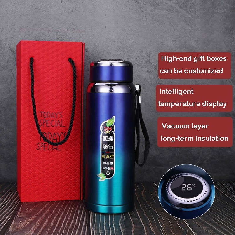 Personalized Vacuum Flask Cup With Strainer 304 Material Thermal Coffee Flask With Temperature 800ML/1L/600ML Thermometer Flask