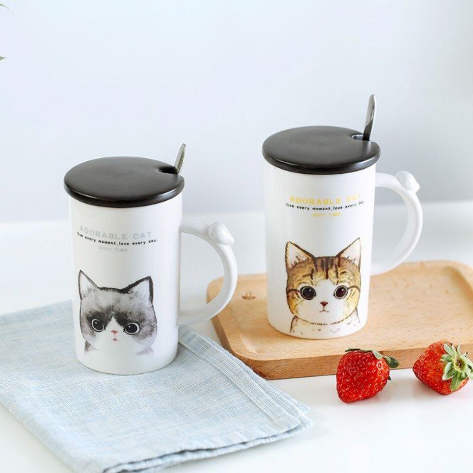 Manufacturer Cheap Cute Cat Coated Mug Cup 41077