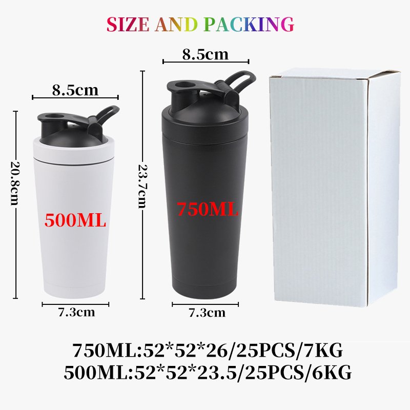 ZP 500ml 750ml custom double wall insulated Stainless Steel sports Fitness Protien Gym shaker bottle