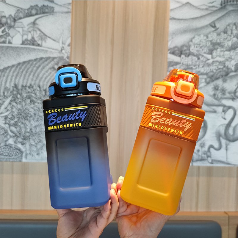 41oz summer hot selling frosted gradient color square plastic tumbler cup with straw 1.2L Outdoor sports fitness water bottle