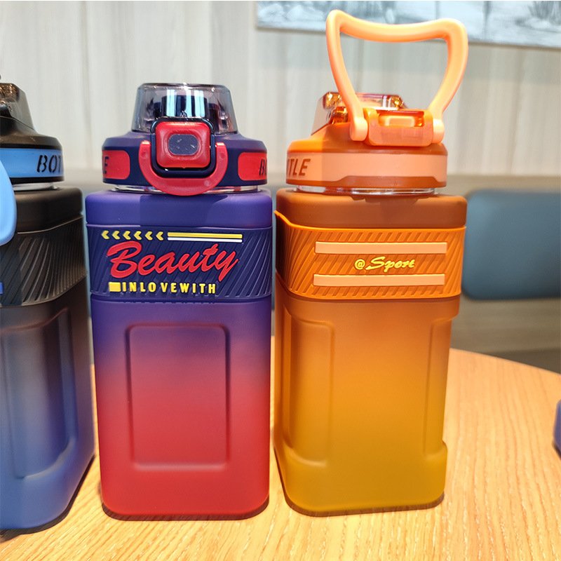 41oz summer hot selling frosted gradient color square plastic tumbler cup with straw 1.2L Outdoor sports fitness water bottle