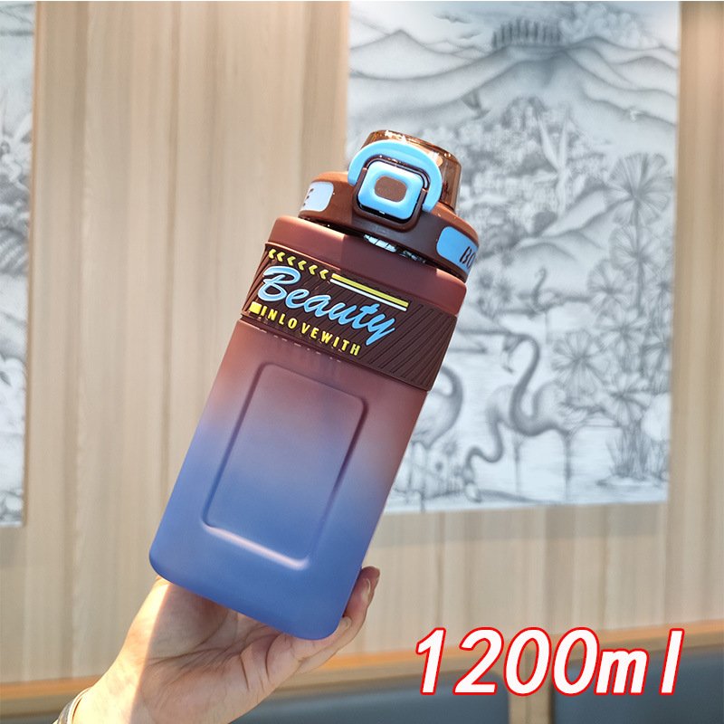 41oz summer hot selling frosted gradient color square plastic tumbler cup with straw 1.2L Outdoor sports fitness water bottle