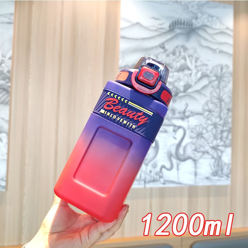 41oz summer hot selling frosted gradient color square plastic tumbler cup with straw 1.2L Outdoor sports fitness water bottle