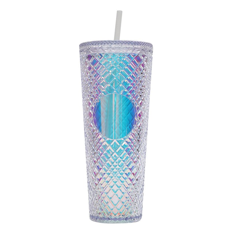 24oz Plastic Durian Glitter Cup Sippy Sports Straw Cup Custom Logo Diamond-shaped Gem Water Bottle