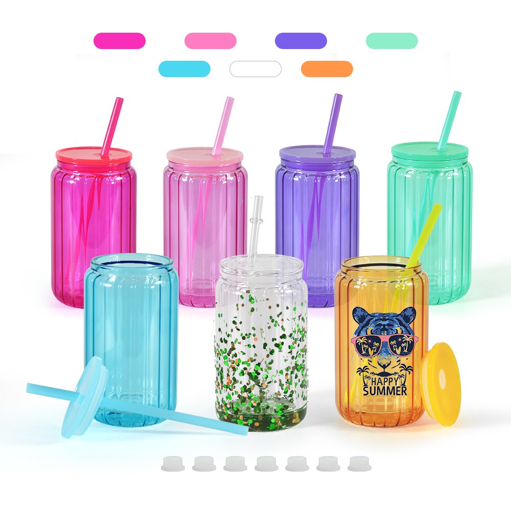 New design snow globe cup sublimation blanks 16oz glass coffee mugs double walled pre-drilled glass can with PP lid and straw