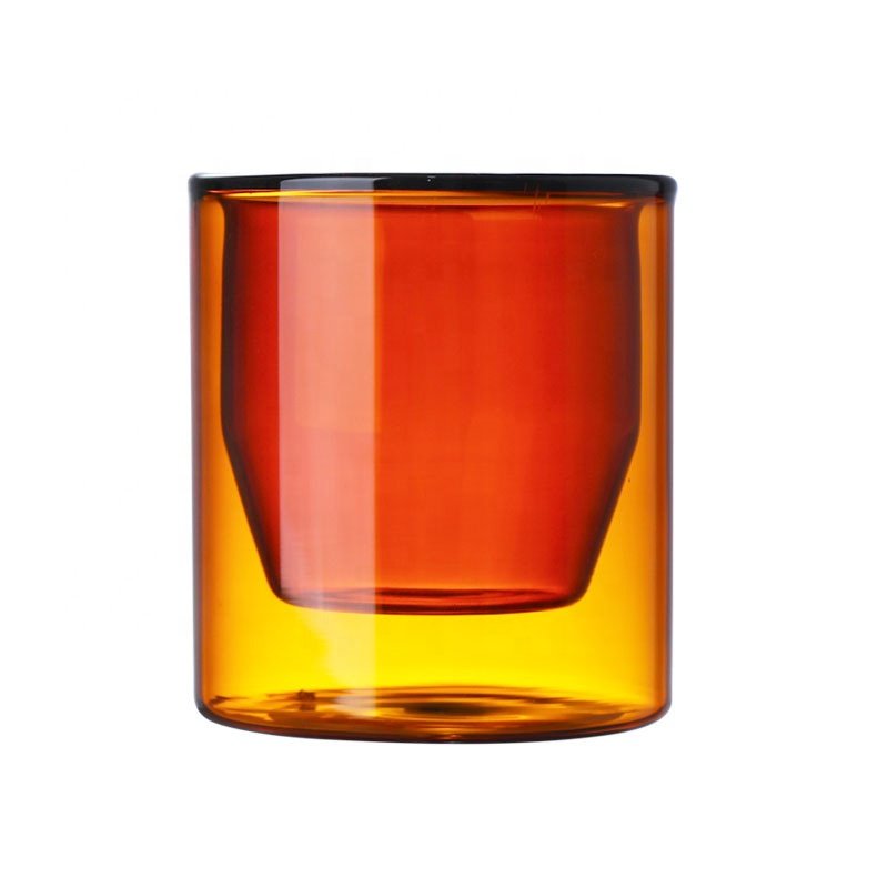 Wholesale High Quality Custom Logo Creative Double-Wall Amber Borosilicate Glass Coffee Mug Unique Color Drink Cup
