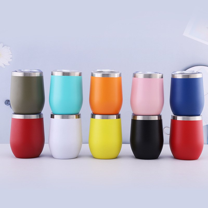 12oz Custom Logo Double Wall Vacuum Wine Cups Tumbler Stemless 304 Stainless Steel Insulated Wine Tumbler Pint Cup