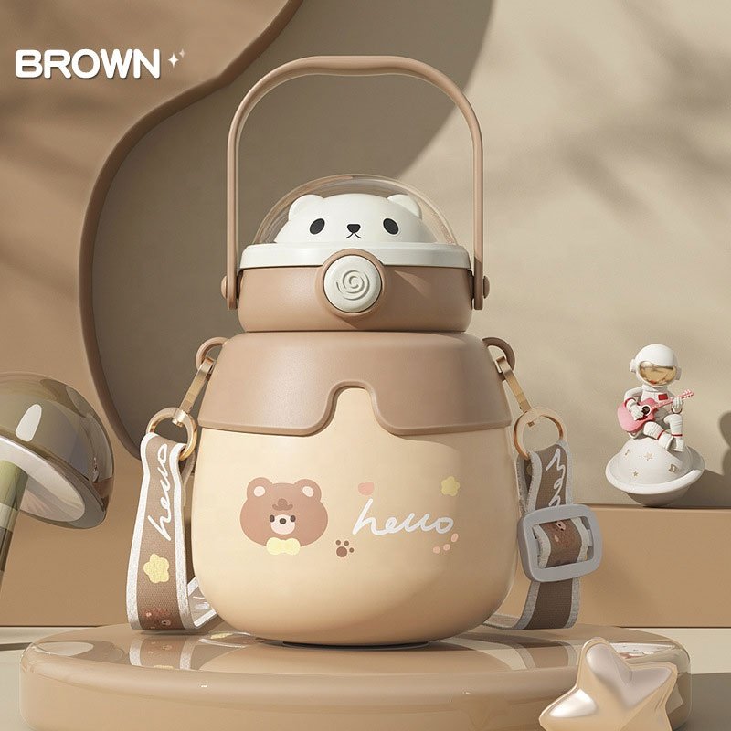 Astronaut planet stainless steelwater bottle bag with strap pot-belly cup children's large capacity straw travel cup coffee mug