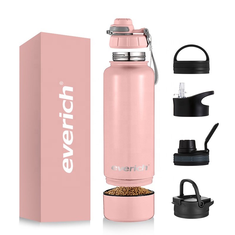 Everich 2024 New double wall Stainless steel vacuum flask 2 in 1 Wide mouth thermos bottle with storage jar container