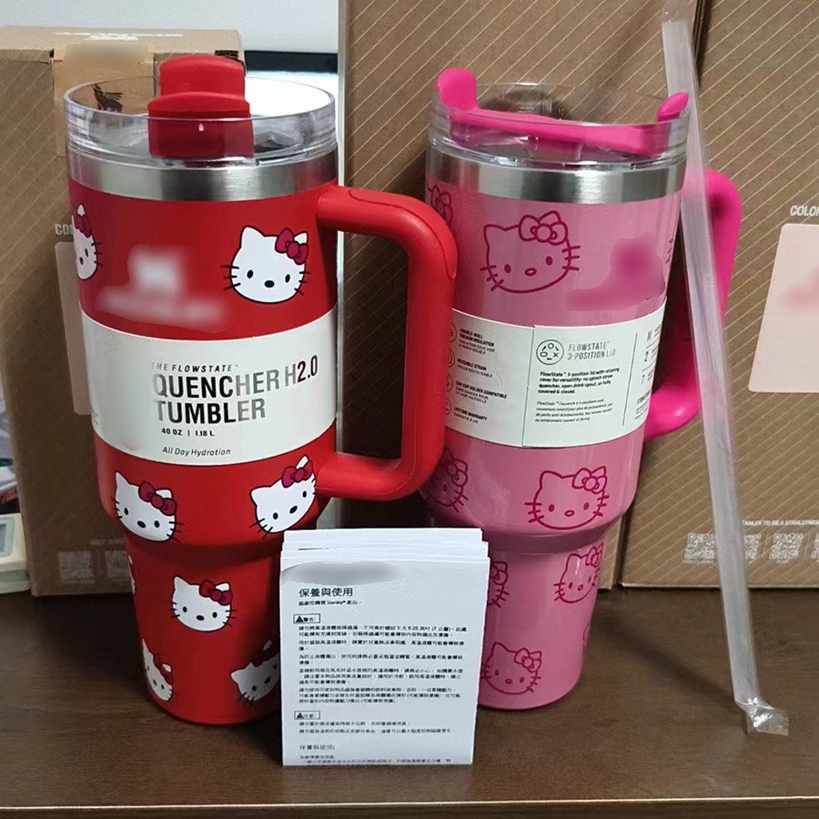 Botu 2024 Custom Print Cups 40Oz With Handle Cartoon Cute Hello Kt Stainless Steel Travel Mug Tumbler Vacuum Insulated Straw Cup