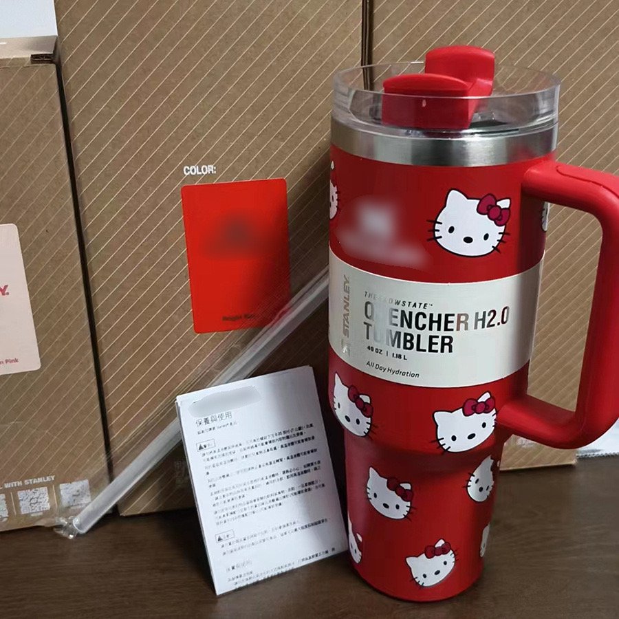 Botu 2024 Custom Print Cups 40Oz With Handle Cartoon Cute Hello Kt Stainless Steel Travel Mug Tumbler Vacuum Insulated Straw Cup