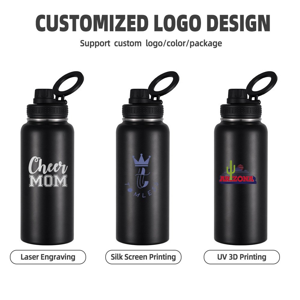 sports Custom logo vacuum flasks Double Wall sports 32oz Stainless Steel Gym Magnet Water Bottle with magnetic cell phone holder