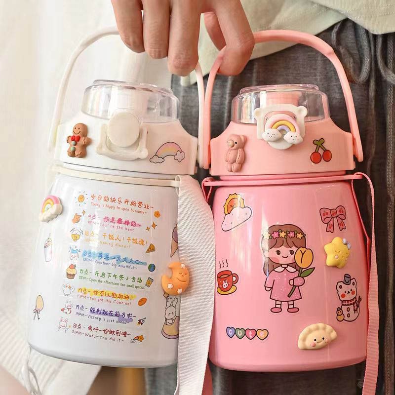 900ml Stainless Steel Water Bottle With Straw And Shoulder Strap Water For The Kids