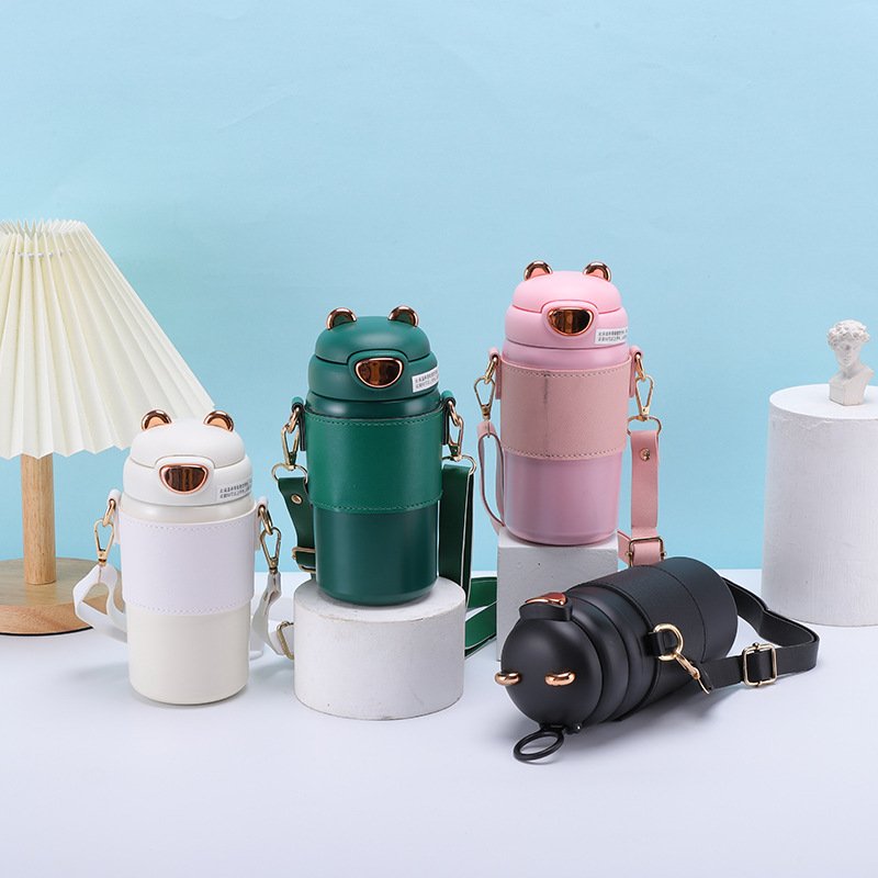 500ml SS316 water bottle for kids stainless steel insulated flask bottle with straw and rope keep hot and cold