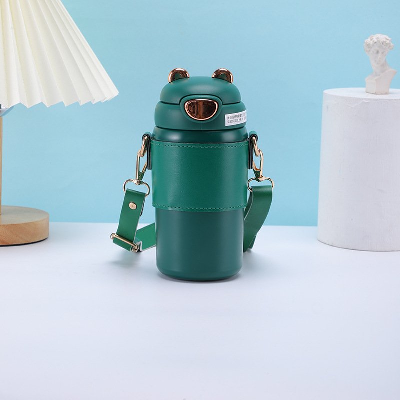 500ml SS316 water bottle for kids stainless steel insulated flask bottle with straw and rope keep hot and cold