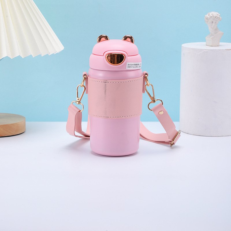 500ml SS316 water bottle for kids stainless steel insulated flask bottle with straw and rope keep hot and cold