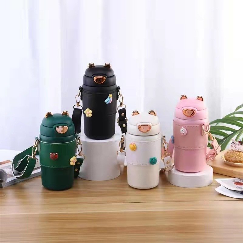 500ml SS316 water bottle for kids stainless steel insulated flask bottle with straw and rope keep hot and cold
