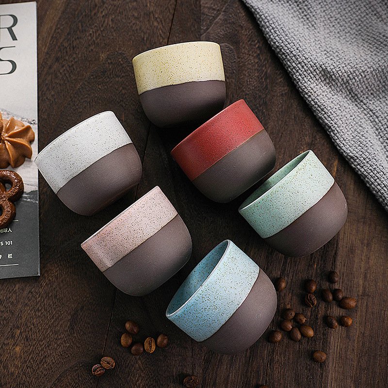Wholesale Vintage Color Glazed Ceramic Espresso Cup Handmade porcelain tea coffee water mug Stoneware Coffee Cups for Drinkware