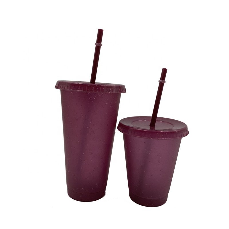 Color Changing Coffee mug 16oz 24oz Plastic Reusable Cup Coffee Drink Cold Travel Tumbler With Straw And Lids