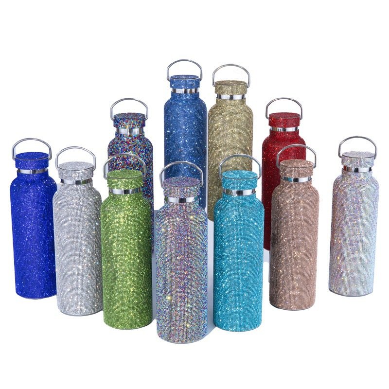 750ml Modern Design Diamond Water Bottle Rhinestone Tumbler Bling Cup Vacuum Flask Glitter Thermoses for Women