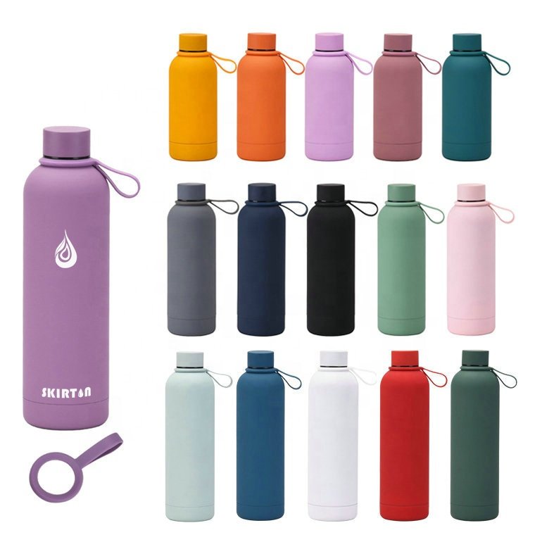 350ml 500ml 750ml 1000ml Stainless Steel frosted soft rubber coated insulated water bottle vacuum flasks & thermoses