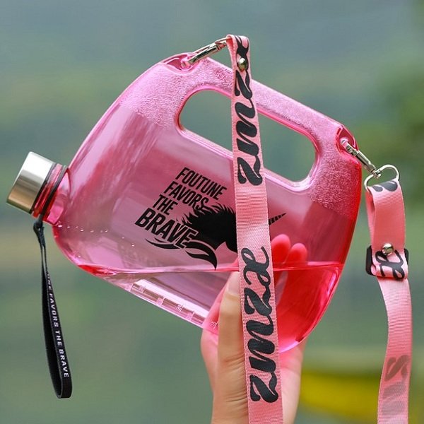 Popular products 2024 plastic clear water bottle motivational custom travel water bottle with strap for outdoor sport