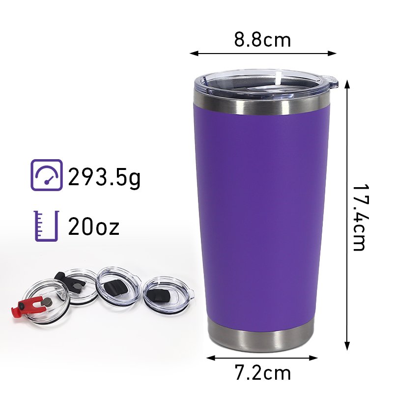 Wholesale Powder Coated insulated travel coffee mug Regular Tumbler Stainless Steel Double Wall vacuum cup 20oz Tumbler with Lid