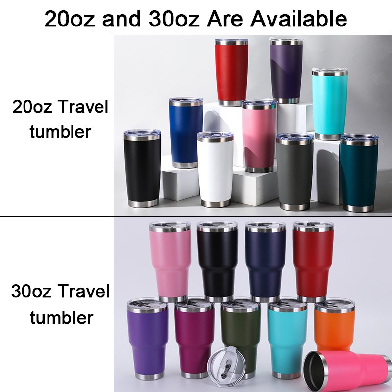 Wholesale Powder Coated insulated travel coffee mug Regular Tumbler Stainless Steel Double Wall vacuum cup 20oz Tumbler with Lid