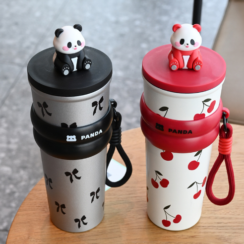 700ML Travel Coffee Mug Tumbler with Handle Vacuum Insulated Thermal Cup Beer Tumbler with Straw