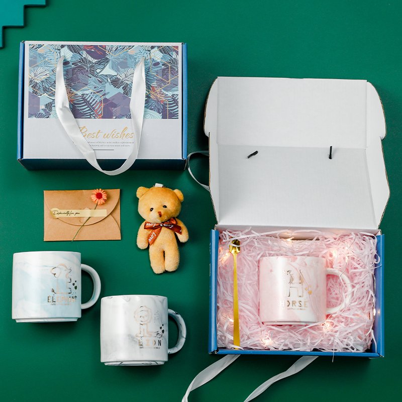 Hot Sale Gift Porcelain Mug Custom Logo Tea Cup Marble Ceramic Coffee Mug With Spoon Gift Box