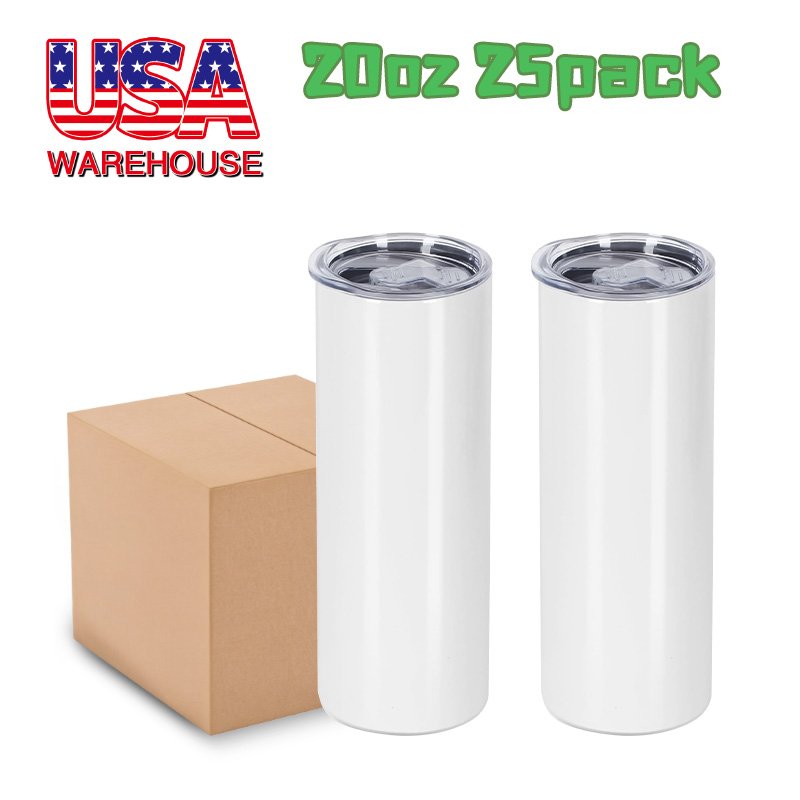 US warehouse 20oz White Stainless Steel Sublimation Blanks Straight Tumbler With Lid And Straw 20 oz tumbler with straw
