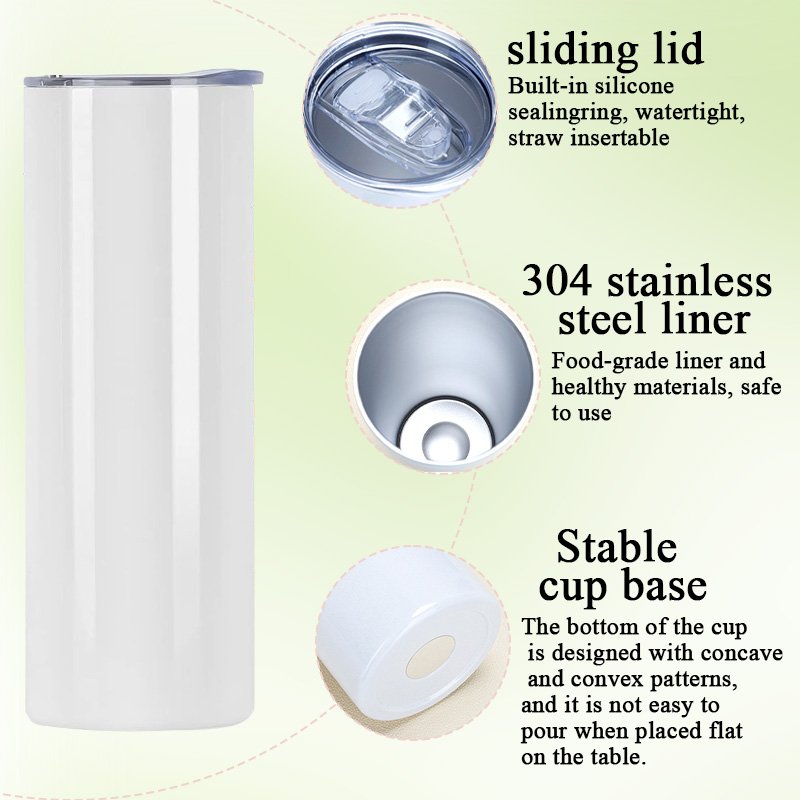 US warehouse 20oz White Stainless Steel Sublimation Blanks Straight Tumbler With Lid And Straw 20 oz tumbler with straw