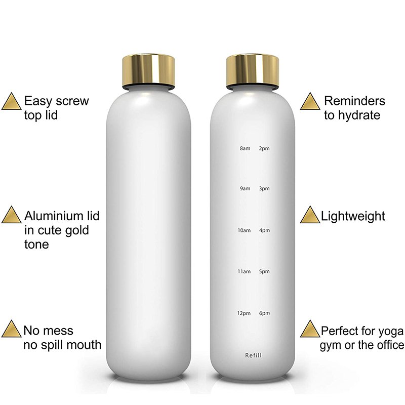 Time-stamped water bottle 32 ounces 1 liter reusable inspirational water bottle, take time to drink