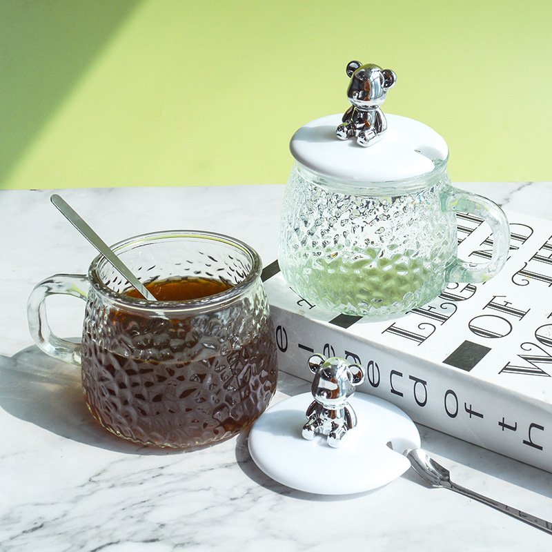 wholesale 420ml Modern Clear Simplicity Beverage single wall Coffee Mug with Lid Handle