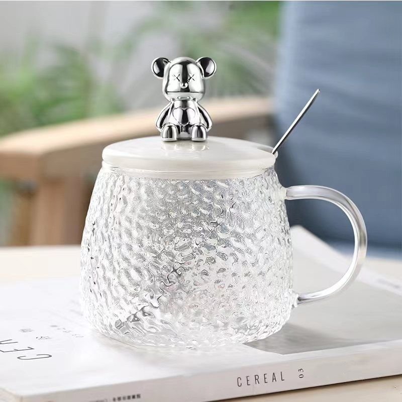 wholesale 420ml Modern Clear Simplicity Beverage single wall Coffee Mug with Lid Handle