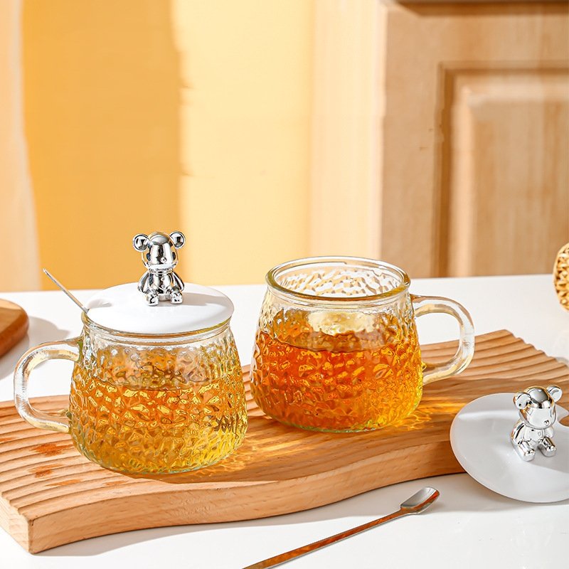 wholesale 420ml Modern Clear Simplicity Beverage single wall Coffee Mug with Lid Handle