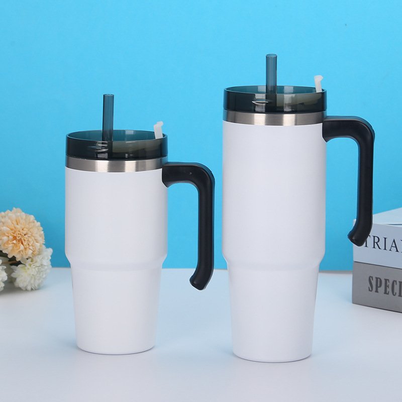 20oz 30oz Office Coffee Mug with handle with lid straw White Black custom logo Double Wall Stainless Steel coffee mug