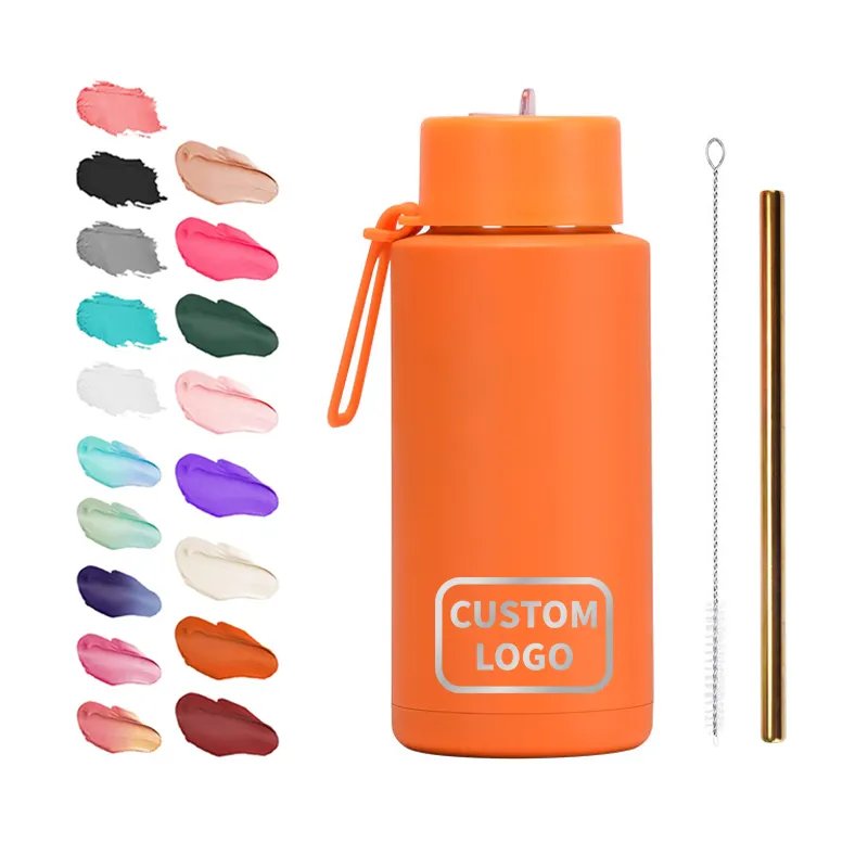 34 oz Double Wall Thermos 1 Liter Stainless Steel Bottle Insulated Metal Water Bottle with Straw Lid Sports Cups For Kids
