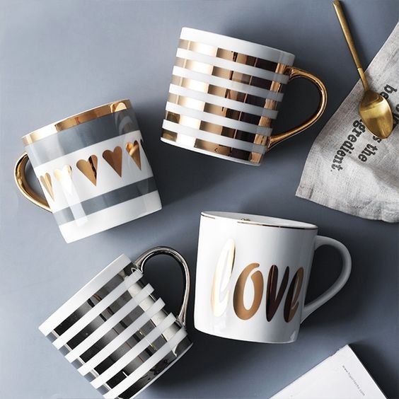 Custom logo 12oz 15oz blank white gold handle mug nordic ceramic cup personalized porcelain cup ceramic coffee mug