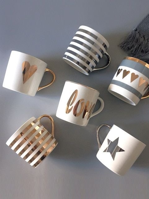 Custom logo 12oz 15oz blank white gold handle mug nordic ceramic cup personalized porcelain cup ceramic coffee mug