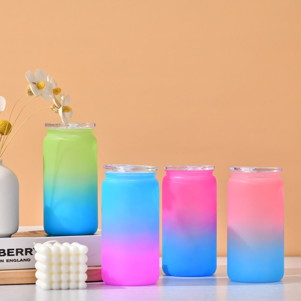 Wholesale Price Matte Multi-colored Plastic 16oz Coffee Mug With Lid And Straw For UV DTF Wraps Can Shaped Acrylic Tumbler
