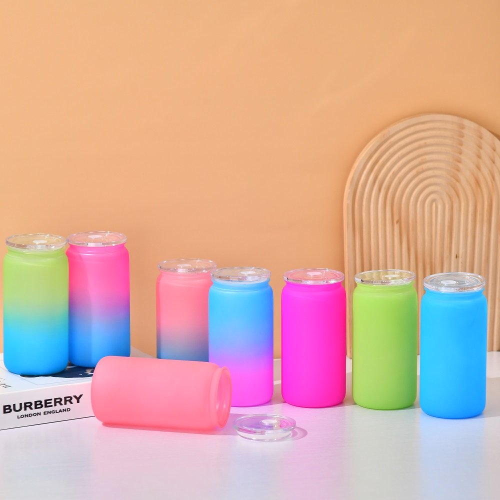 Wholesale Price Matte Multi-colored Plastic 16oz Coffee Mug With Lid And Straw For UV DTF Wraps Can Shaped Acrylic Tumbler