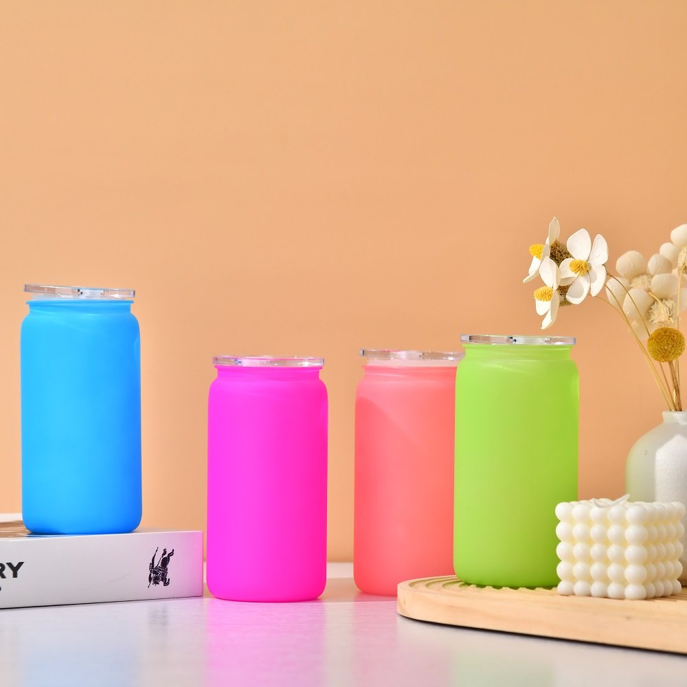 Wholesale Price Matte Multi-colored Plastic 16oz Coffee Mug With Lid And Straw For UV DTF Wraps Can Shaped Acrylic Tumbler