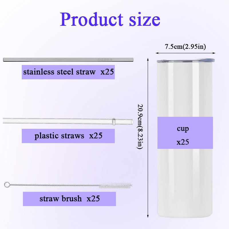 wholesale US STOCKED 20oz 30oz double wall skinny tumbler straight stainless steel sublimation blanks tumbler 20 oz 20 oz bottle